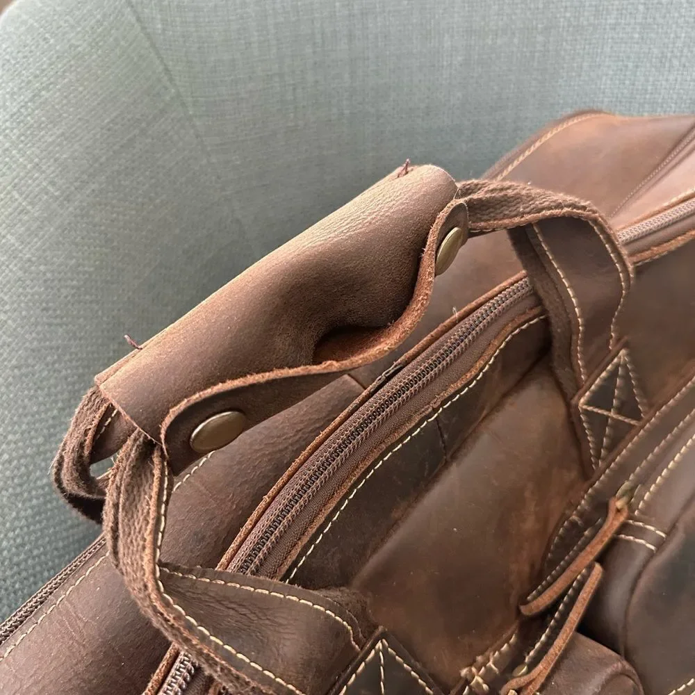 Masa Kawa Leather Briefcase for Men Laptop Travel Bag 17”
